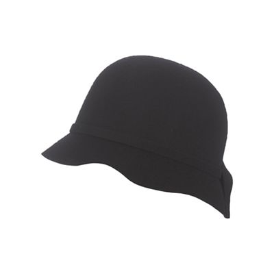 Black pure wool bow detailed cloche hat
